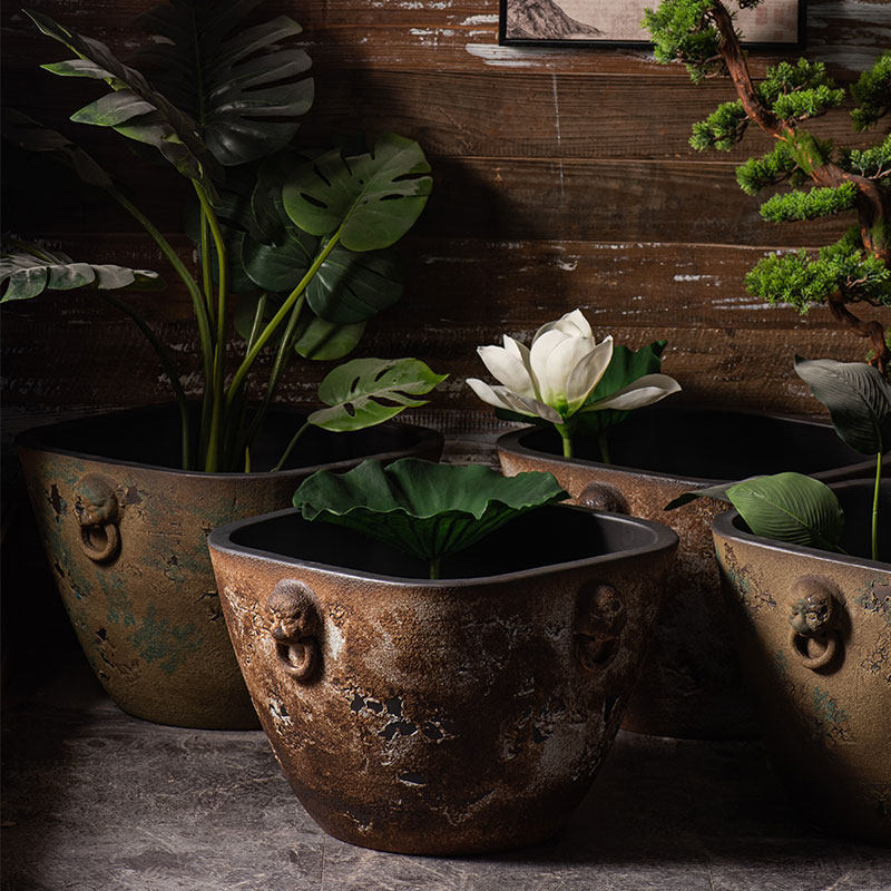 景德镇粗陶复古陶瓷大水缸金鱼缸手工荷花缸阳台庭院风水装饰摆件