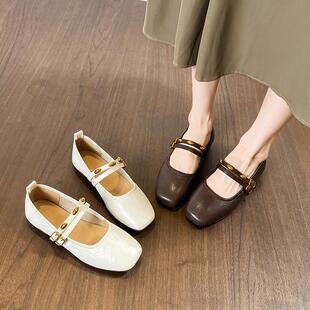 自然卷文艺女鞋小金豆羊皮芭蕾玛丽珍蛋卷平底浅口气质温柔晚晚单