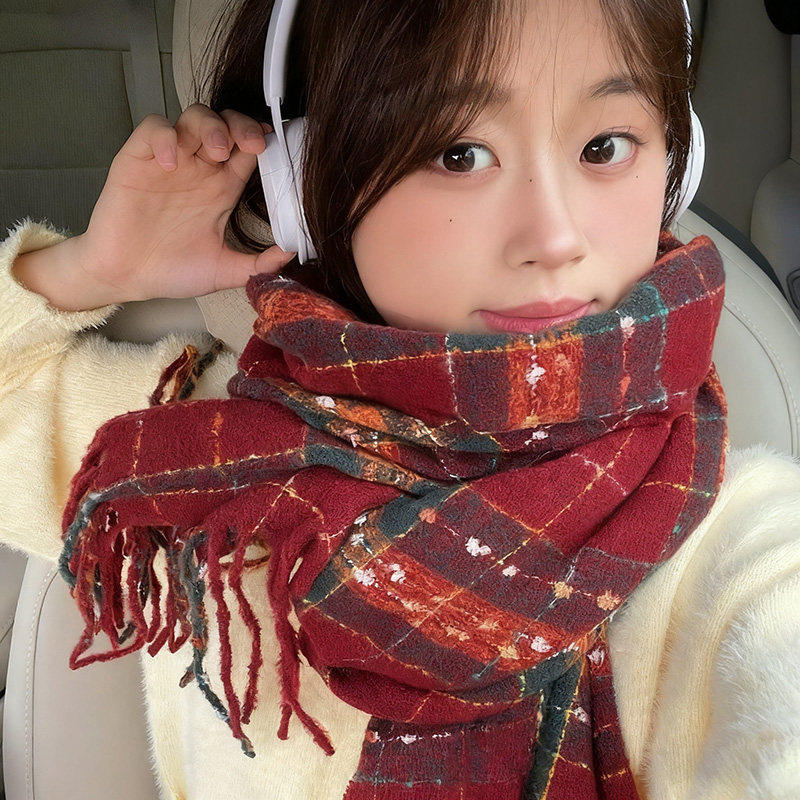 韩版红色格纹围巾女2026新款冬季过节氛围感时尚百搭保暖居家日用,居家日用,居家日用套装,淘宝优惠券,粉丝福利购,淘宝优惠卷