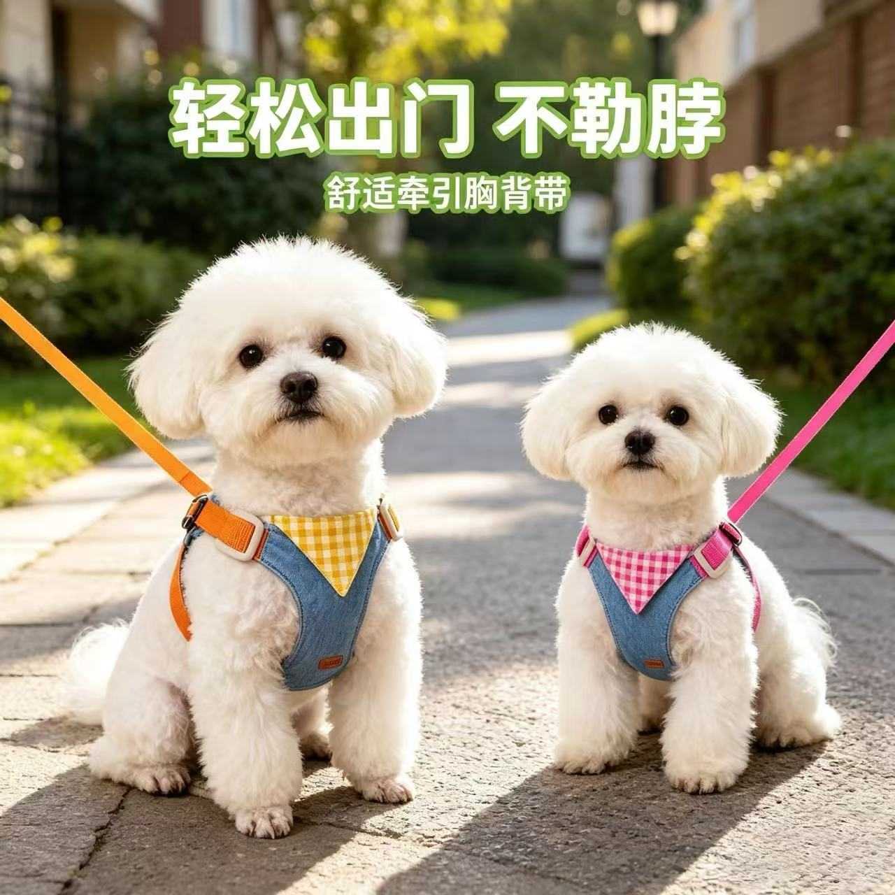 狗牵引绳胸背带小型犬专用背心式