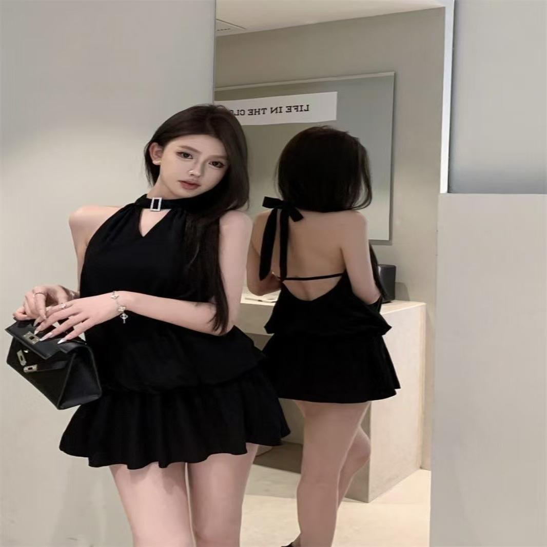 纯欲辣妹气质性感蝴蝶结镂空露背
