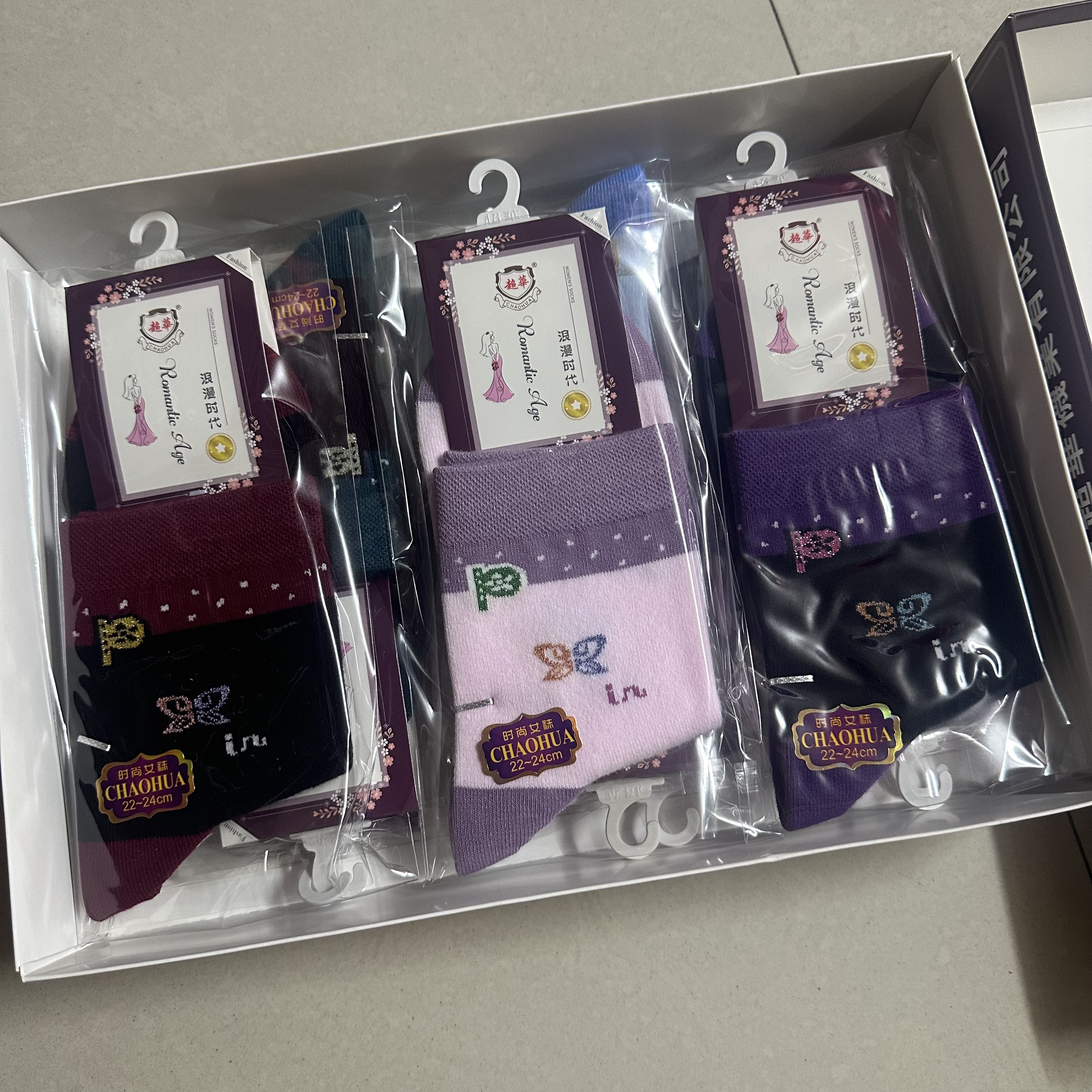 12双超华2168中高筒女袜秋短袜