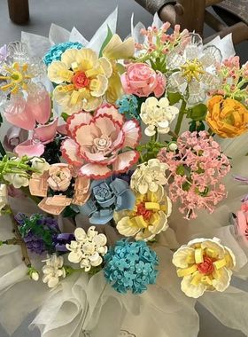 积木花087E创意永生花束拼装摆件情人节教师节礼物玫瑰花套装女生