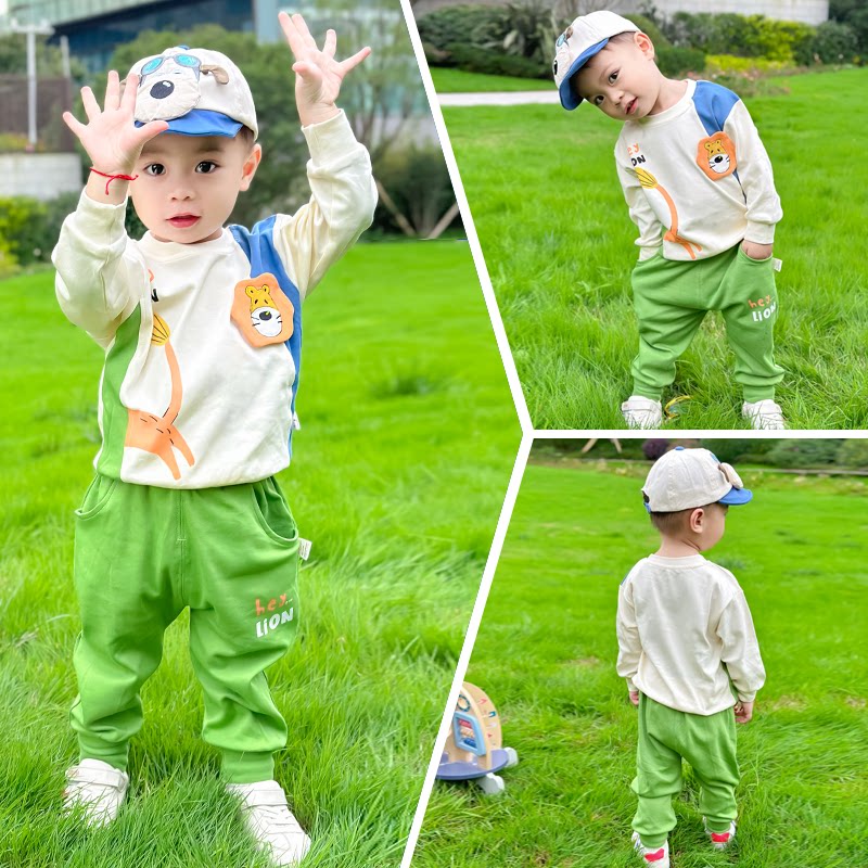 男童套装春秋儿童长袖卫衣两件套卡通可爱超萌外出服纯棉秋装衣服