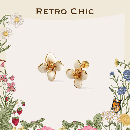 【圣诞礼物】RC Retro Chic意大利复古时尚首饰 白色四瓣花耳环