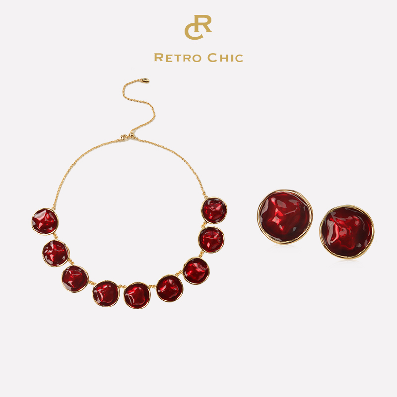 【女神礼物】RC Retro Chic意大利复古时尚波纹项链耳环白色红黑