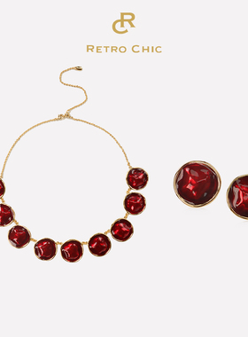 【新年礼物】RC Retro Chic意大利复古时尚 波纹项链耳环白色红黑