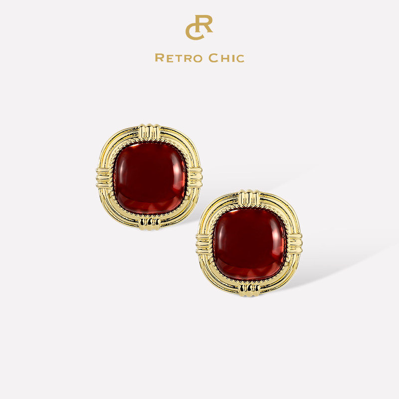 【圣诞礼物】RC Retro Chic意大利复古时尚首饰 复古红石耳钉女生