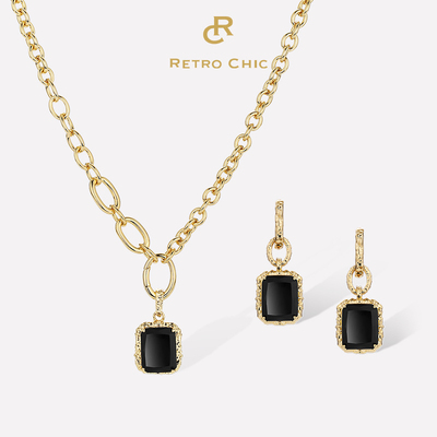 【女神礼物】RC Retro Chic意大利复古时尚 黑色方块熔岩项链耳环