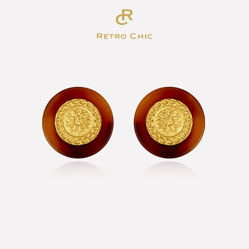 RetroChic玳瑁金币耳钉