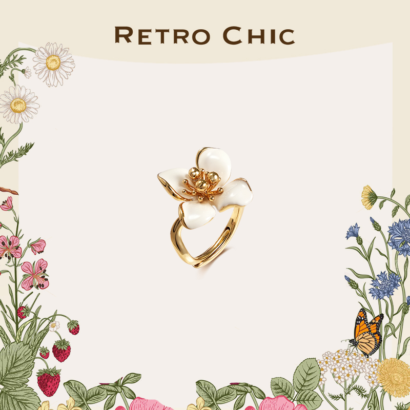 【女神礼物】RC Retro Chic意大利复古时尚首饰 白色四瓣花戒指