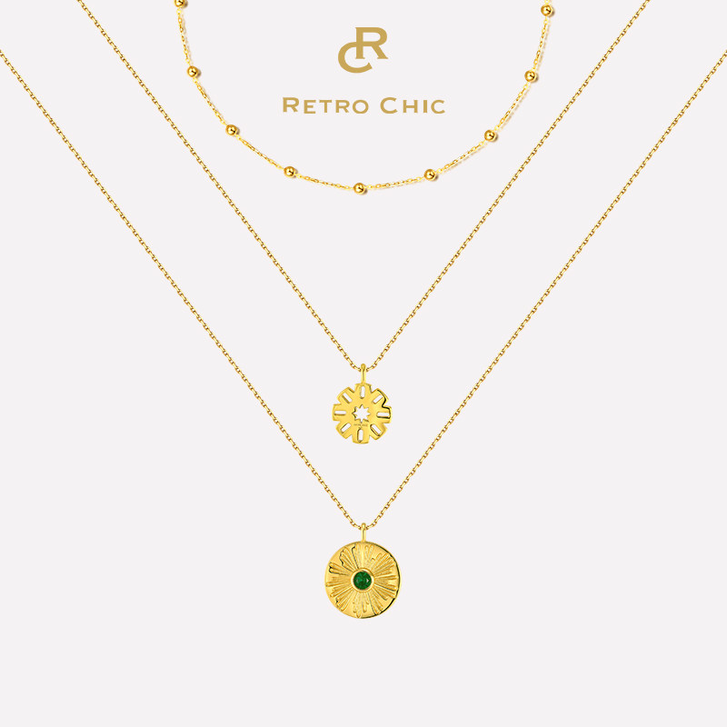 【保价618】retro chic意大利复古时尚首饰 叠戴三跨项链 女生