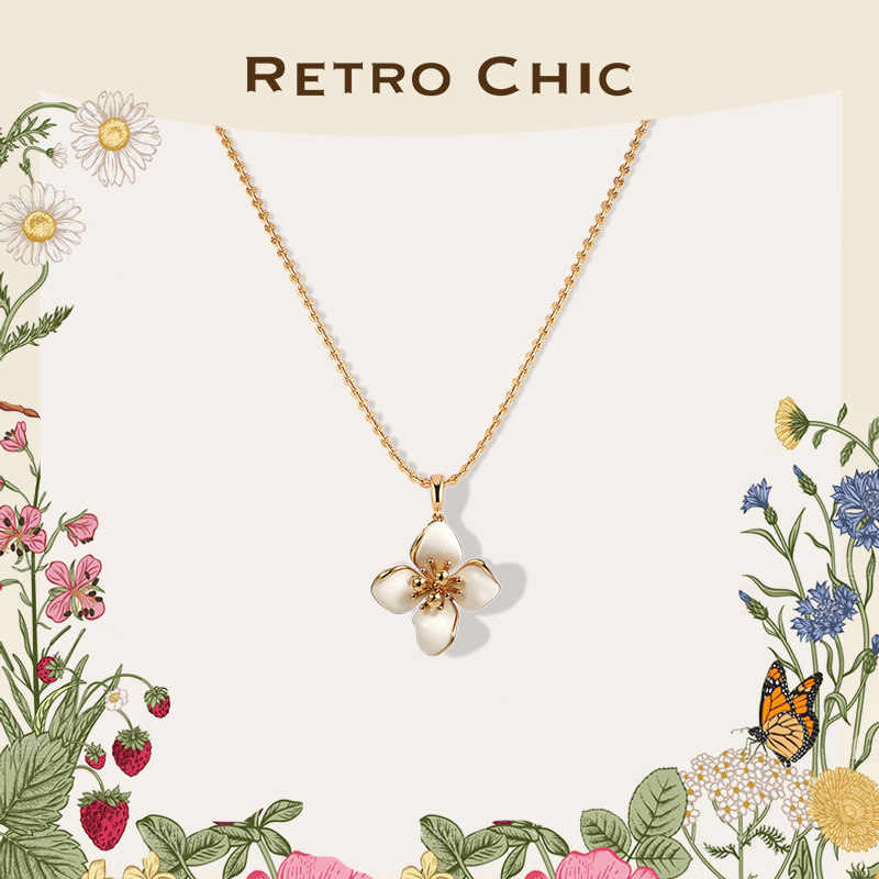 【女神礼物】RC Retro Chic意大利复古时尚首饰 白色四瓣花吊坠