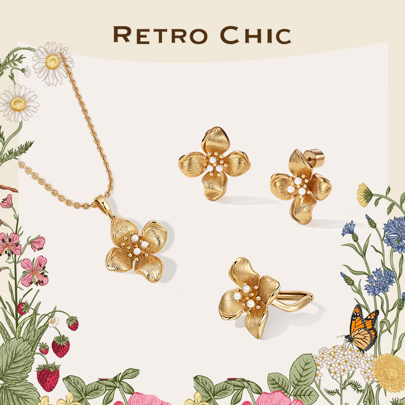 【女神礼物】RC Retro Chic意大利复古首饰 金丝四瓣花三件套装