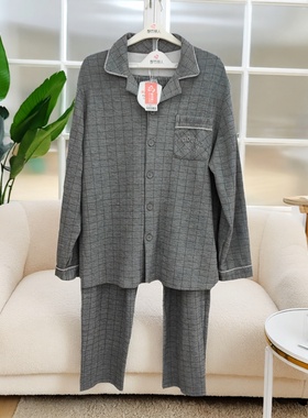 都市丽人男士睡衣FHH0B2开衫翻领马丁棉圆领长袖长裤家居服套装