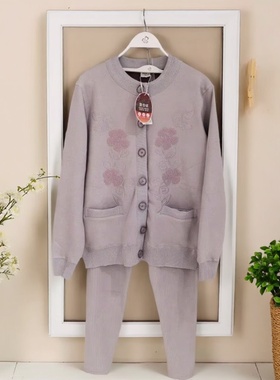 都市丽人新款LWH2A2中老年妈妈装加绒加厚开衫打底可外穿保暖套装