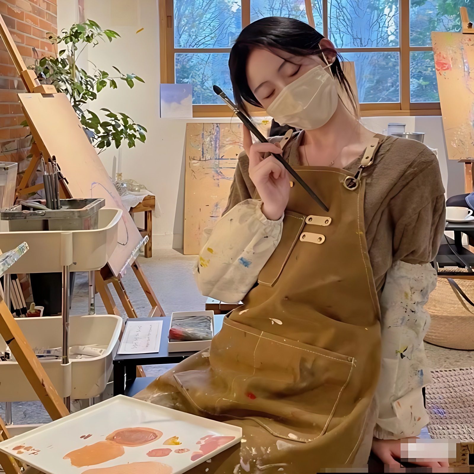 围裙画画专用女美术生成人画室油画帆布围兜咖啡馆工作服防水定制