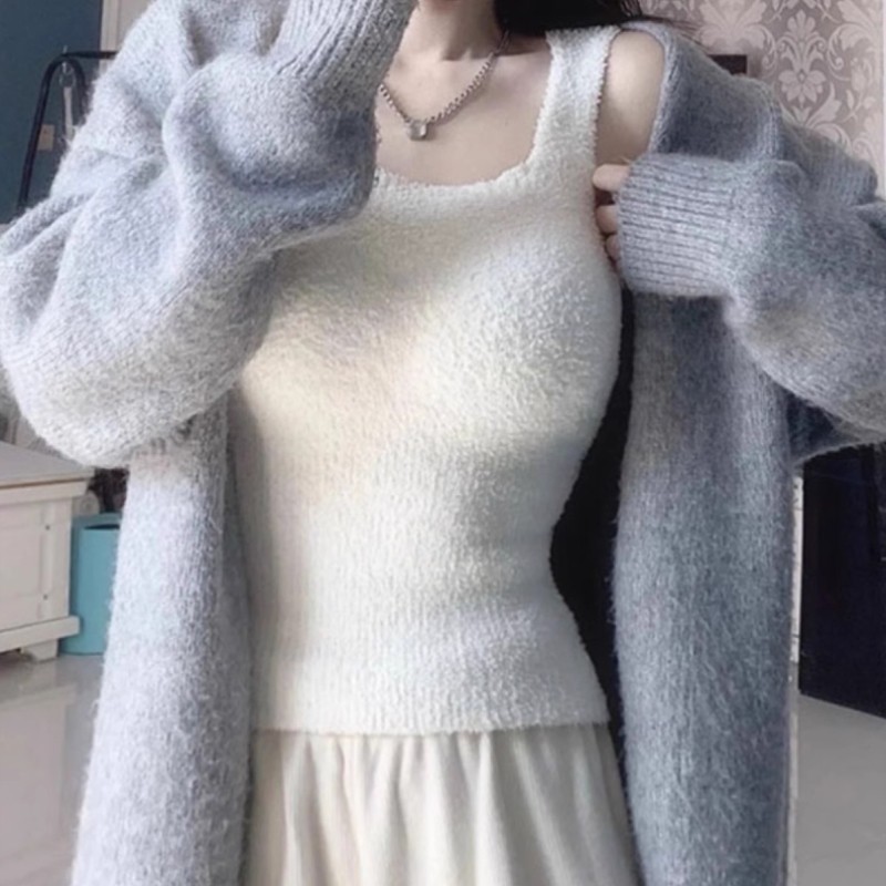 毛绒保暖内衣吊带背心女冬季加绒加厚内搭带胸垫美一体绒打底上衣