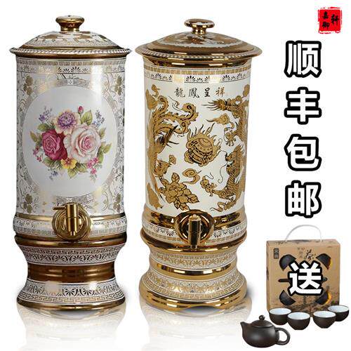 陶瓷水缸带龙头陶瓷净水器大号储水罐家用带过滤芯水桶泡茶饮水机
