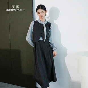 富家千金穿搭连衣裙气质款 红馆25冬季 小洋装 假两件连衣裙套装 新款