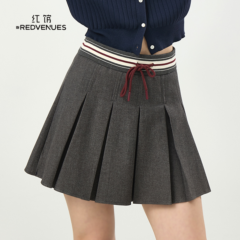 红馆25秋季高腰a字裙百褶裙小个子半身裙女伯克利半裙灰色jk短裙
