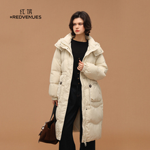 红馆【90白鸭绒】设计师长款羽绒服女2025冬季款连帽羽绒服白色