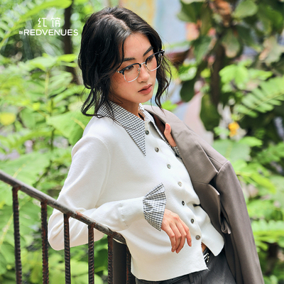 红馆2025秋季新款针织开衫女白色修身短款毛衣韩系穿搭薄外套女