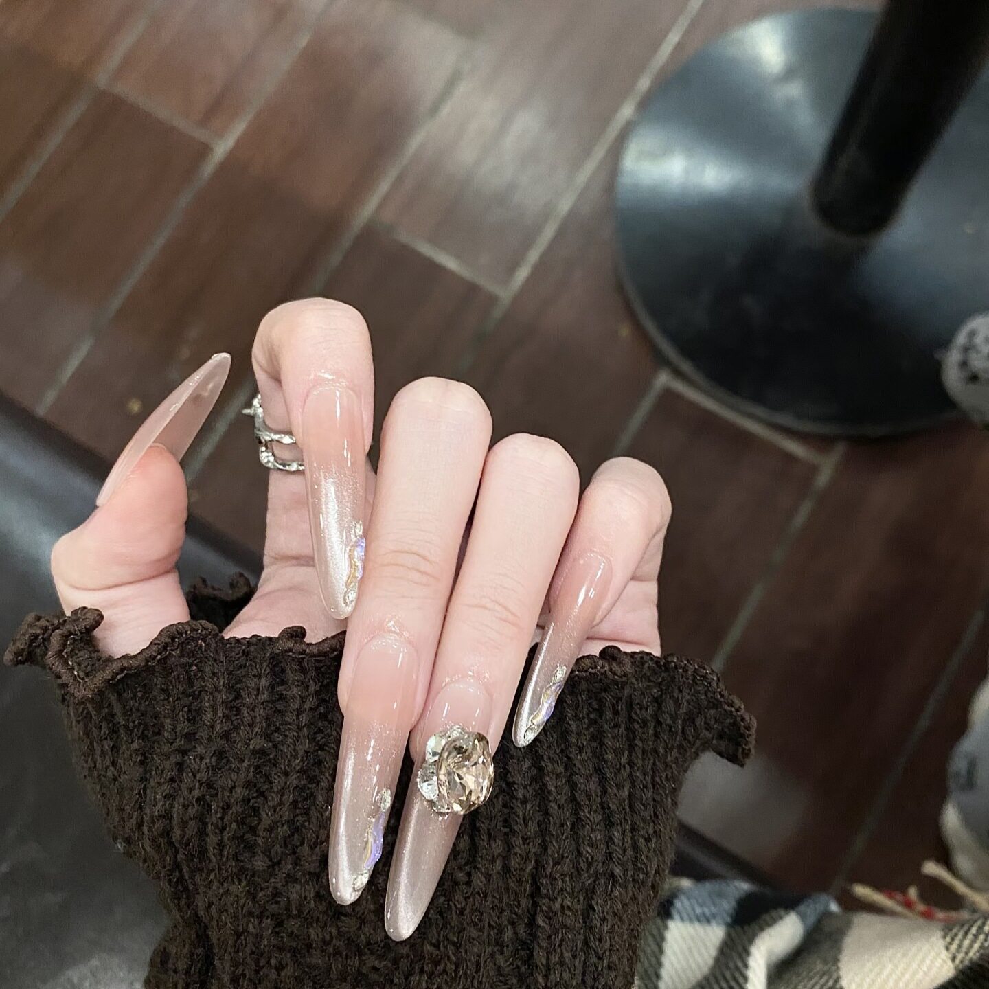 【晚星赴野】纯手工穿戴甲裸色长尖指甲贴片水钻装饰美甲甲片女