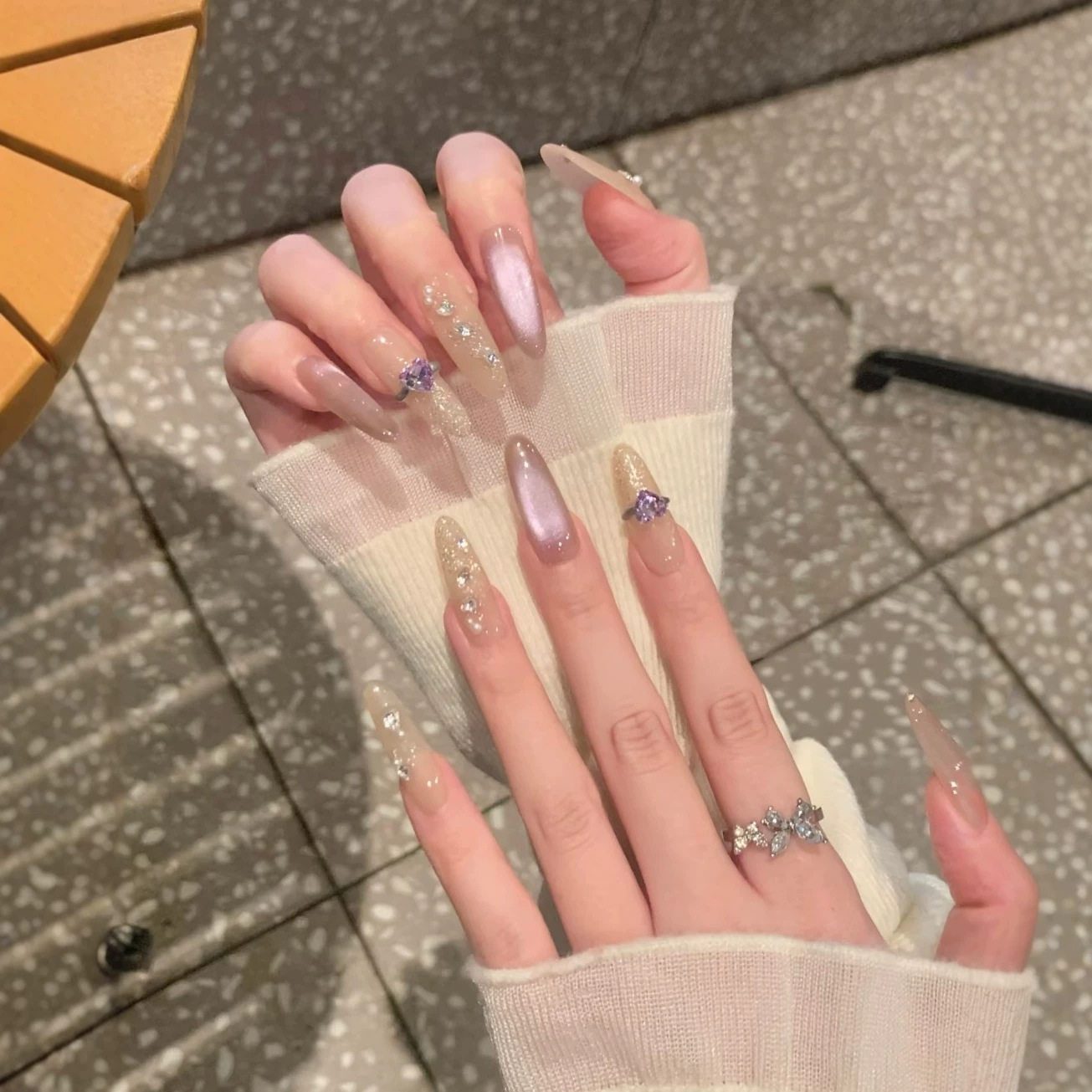 【冰透紫猫眼】纯手工穿戴甲亮晶晶闪钻美甲高级小众显白指甲贴片