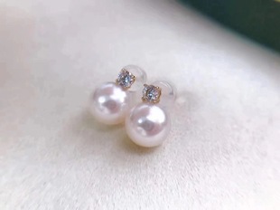 天然淡水珍珠s925纯银王妃款耳钉7.5一8mm正圆强光几乎无暇白透粉