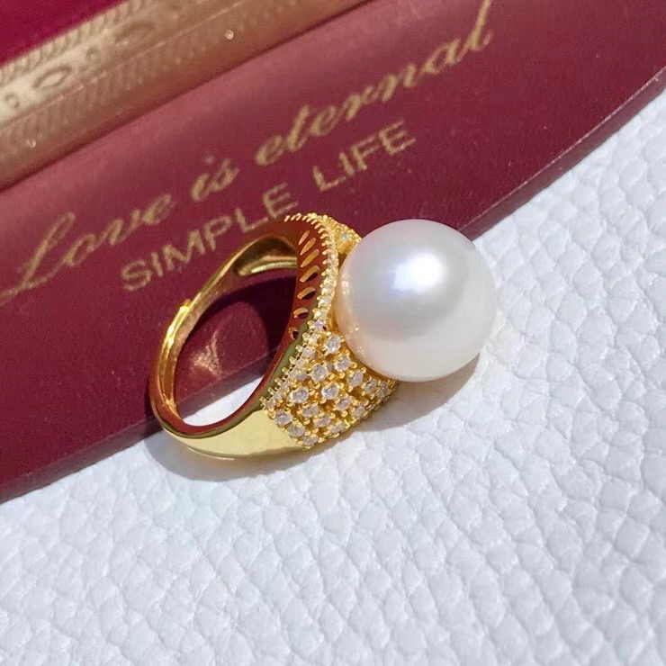 diy配件s925纯银锆石豪华珍珠戒指空托不含适珠配11-14mm淡水珍珠