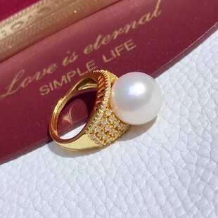 diy配件s925纯银锆石豪华珍珠戒指空托不含适珠配11-14mm淡水珍珠