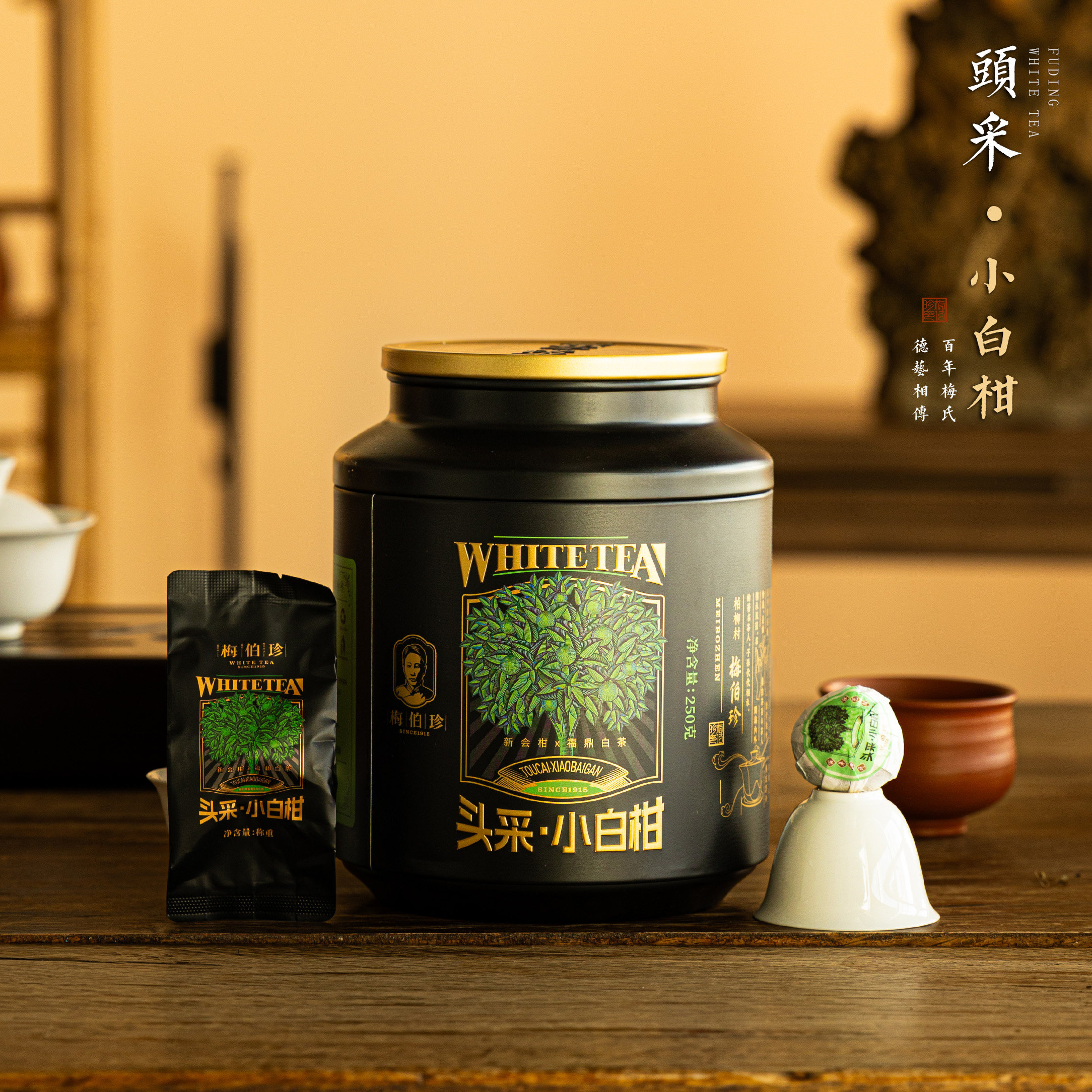 梅伯珍小白柑福鼎白茶2017年老寿眉配2024新会柑小青柑250g
