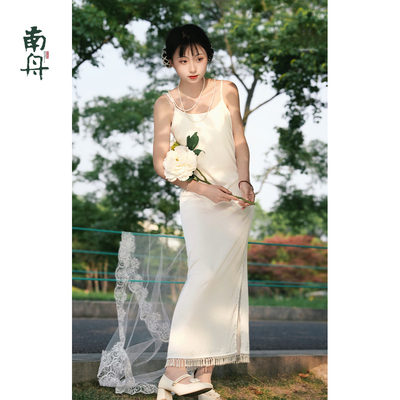 旗袍内搭吊带长款胸垫衬裙亲肤材质百搭修身复古曳地气质纯色黑白