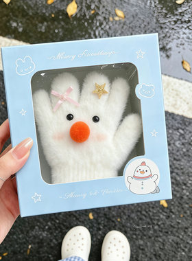 可爱小雪人手套触屏针织毛