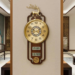 大气万年历表挂墙石英钟壁 新款 福鹿铜钟表挂钟客厅家用创意新中式