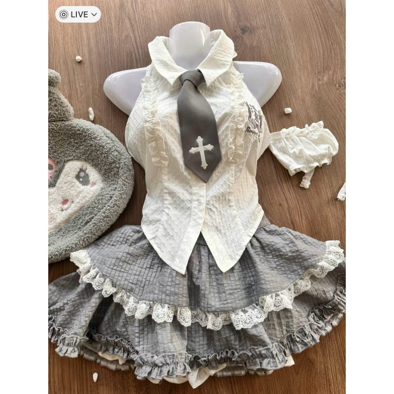 学院风辣妹制服衬衣蛋糕裙设计感时尚套装套装春季春装套装女裙