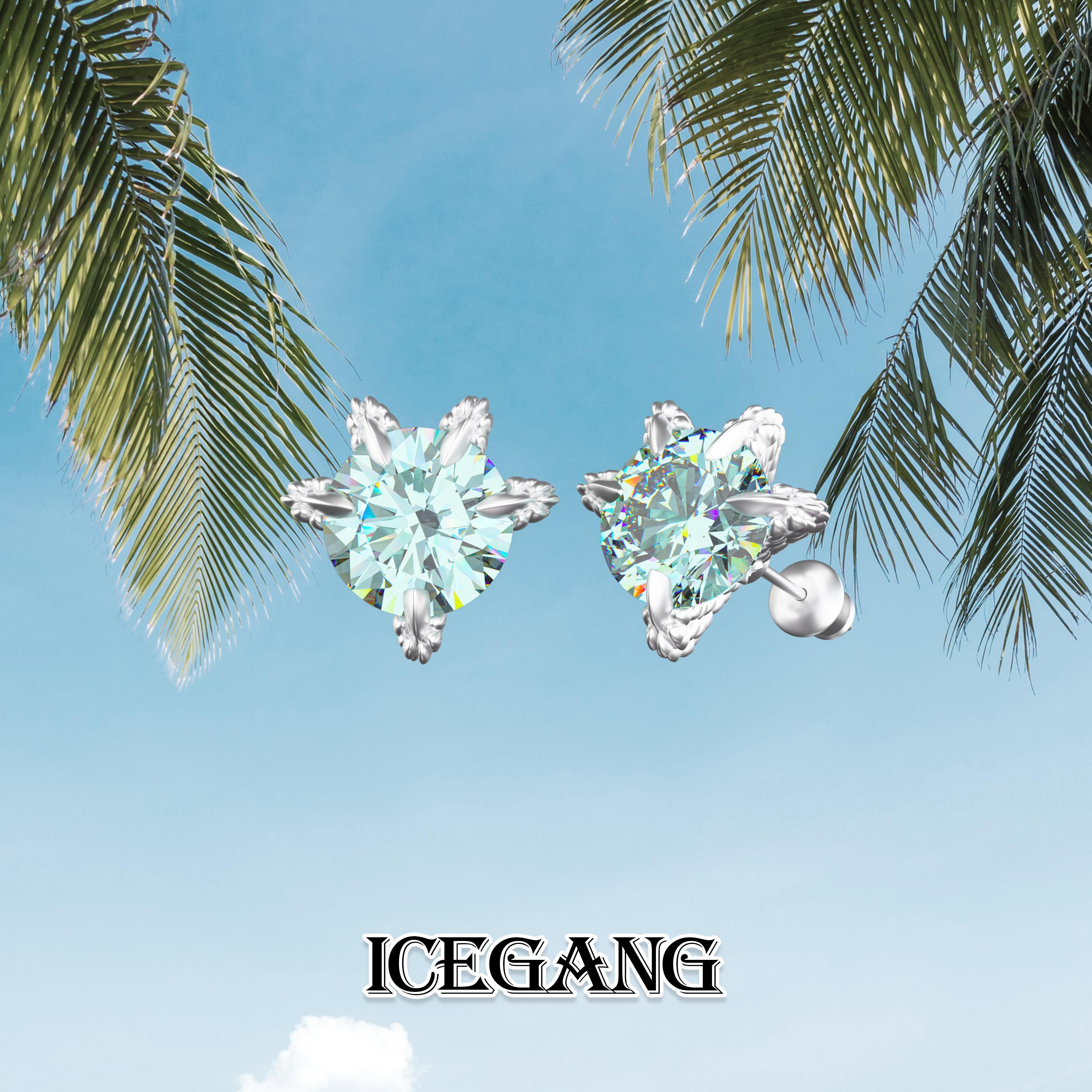 ICEGANG马尔代夫蓝五爪龙爪耳钉男士S925纯银莫桑石防过敏防掉色