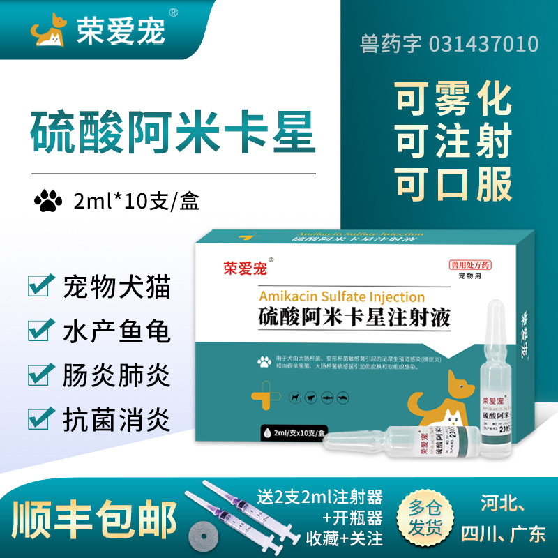 硫酸阿米卡星注射锦鲤鱼用乌龟猫咪狗狗肠炎肺炎雾化液犬用拉肚子