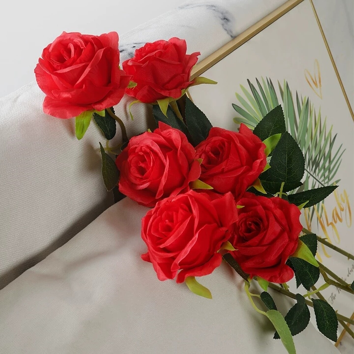 单支仿真红玫瑰花假花套装高档客厅餐桌装饰干花花束摆件摆设花艺