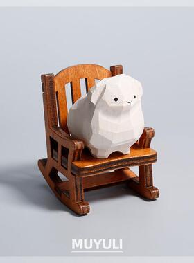 木雕小猪猪摇椅创意解压摆件桌面可爱治愈办公装饰生日礼物送男友
