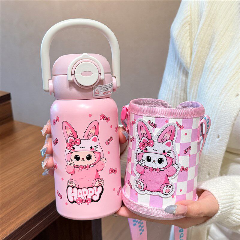 精选儿童保温杯带杯套男孩小学生吸管双饮水杯女孩幼儿园上学专用