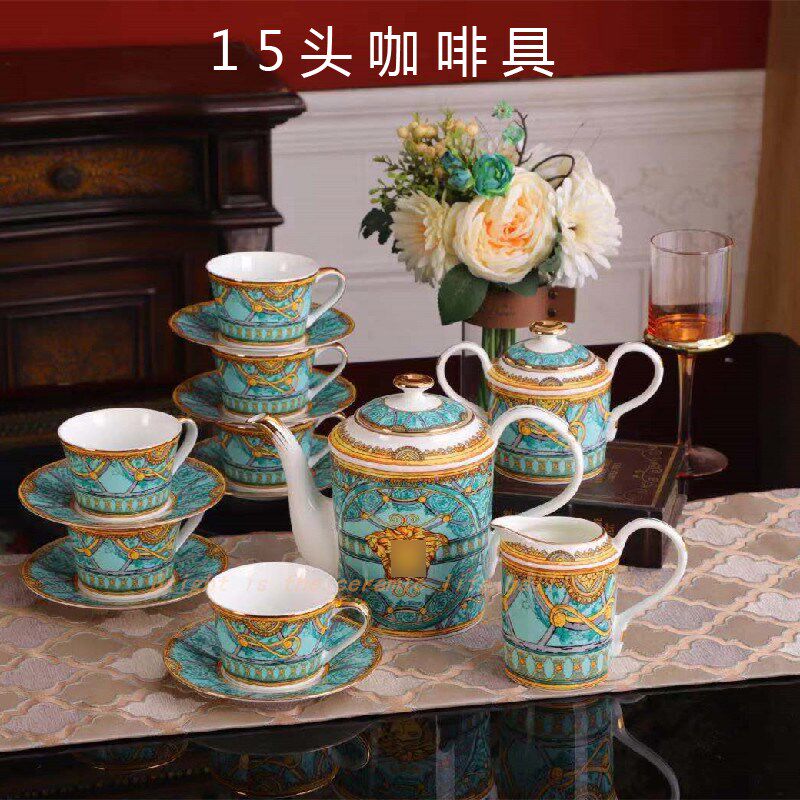 欧式美杜莎骨瓷餐具套装咖啡具套装盘碗陶瓷西餐盘咖啡杯家用礼品