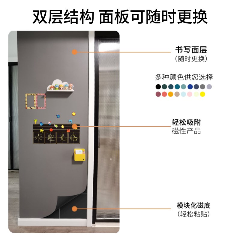 双层黑板墙贴家用教学儿童磁吸小黑板白板展示板涂鸦墙家庭用墙壁