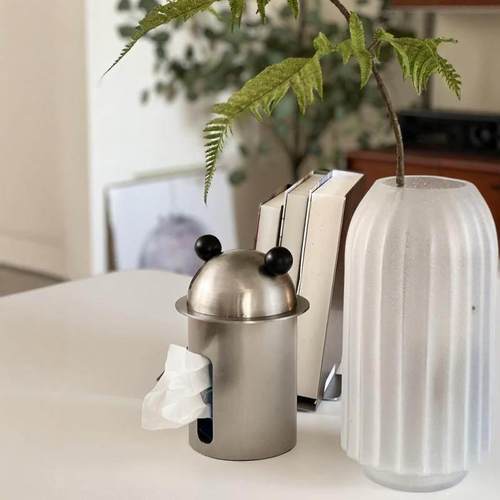 猫熊米奇纸巾盒不锈钢餐巾收纳架家用客厅茶几创意可爱摆件抽纸筒