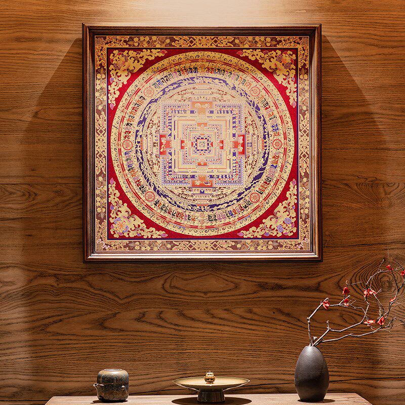 时轮金刚坛城藏传唐卡挂画中式装饰画客厅铜画手工玄关艺术品挂件