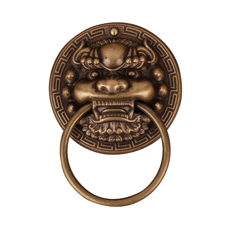 仿古纯铜兽头门环中式狮子头虎头拉手麒麟大门把手复古木门拉环