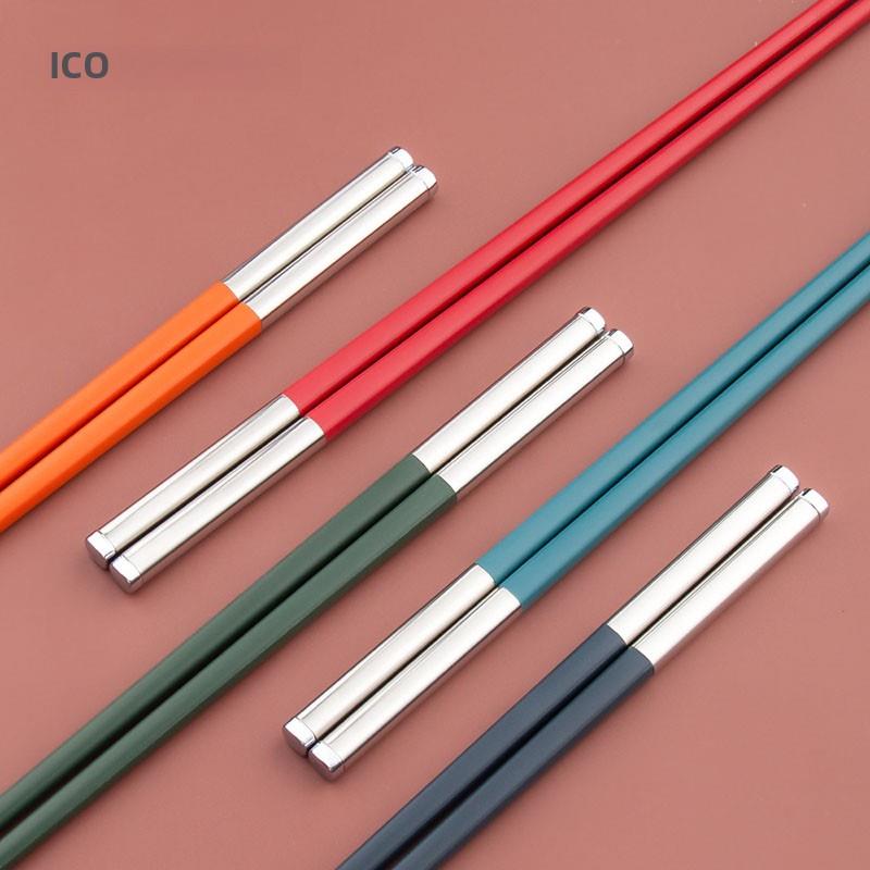 客满多合金筷彩色红色家用酒店一人一筷不锈钢筷子高档餐厅10双装