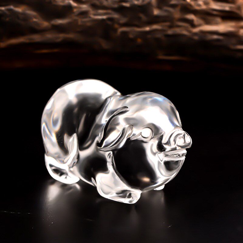 天然白水晶十二生肖小摆件本命年属猪吉祥物客厅桌面摆设家居饰品