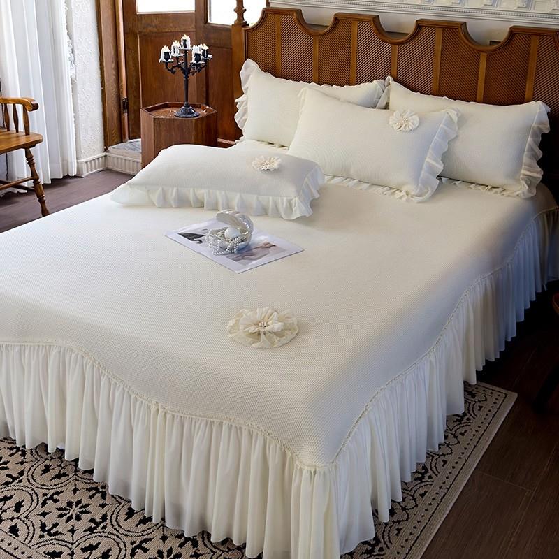 法式高端蕾丝冰丝席三件套夏季少女可水洗折叠床单床裙款凉席软席